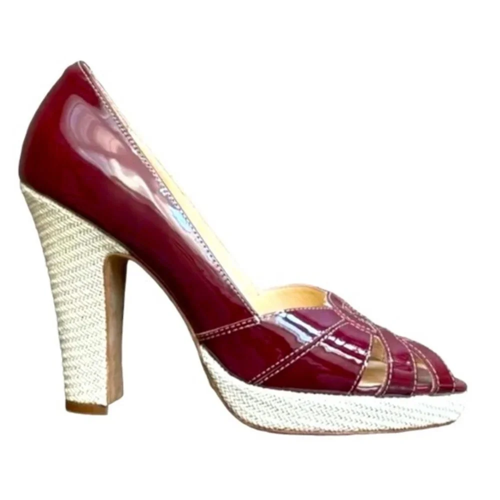 Cole Haan Charlize Nike Air Platform Open-Toe Patent Leather Pumps - Sz 8 - Picture 2 of 13